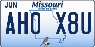 MO license plate AH0X8U