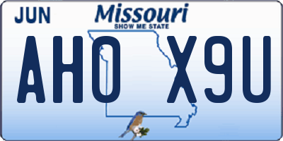 MO license plate AH0X9U