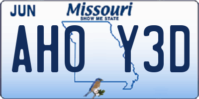 MO license plate AH0Y3D