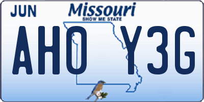 MO license plate AH0Y3G