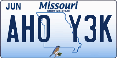 MO license plate AH0Y3K