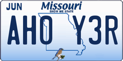 MO license plate AH0Y3R