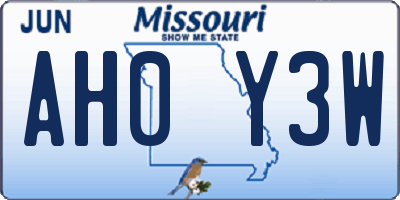 MO license plate AH0Y3W