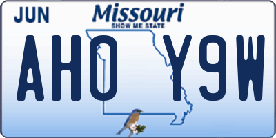 MO license plate AH0Y9W