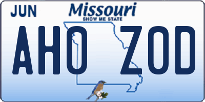 MO license plate AH0Z0D