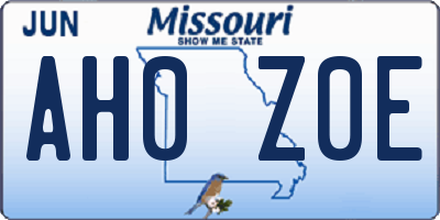 MO license plate AH0Z0E