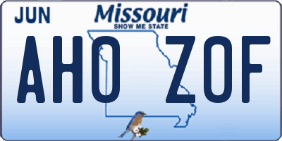 MO license plate AH0Z0F