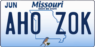 MO license plate AH0Z0K