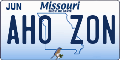 MO license plate AH0Z0N