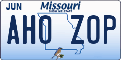 MO license plate AH0Z0P