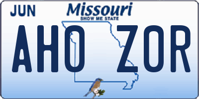 MO license plate AH0Z0R