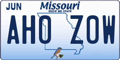 MO license plate AH0Z0W