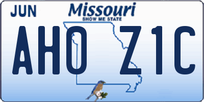 MO license plate AH0Z1C