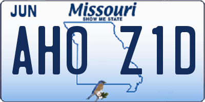 MO license plate AH0Z1D