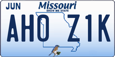 MO license plate AH0Z1K