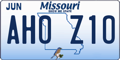 MO license plate AH0Z1O