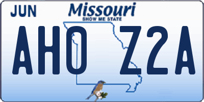 MO license plate AH0Z2A