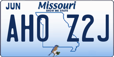 MO license plate AH0Z2J