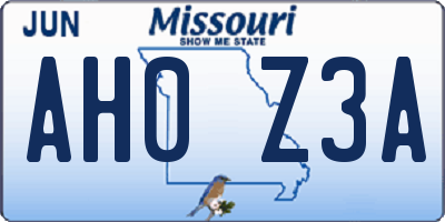 MO license plate AH0Z3A