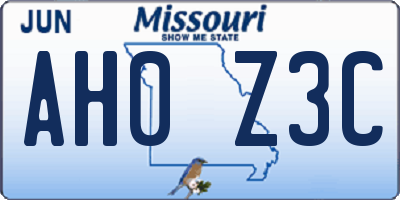 MO license plate AH0Z3C