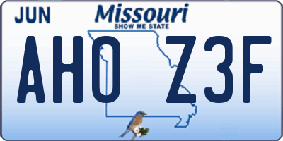 MO license plate AH0Z3F