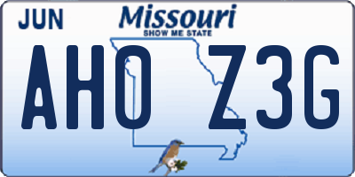 MO license plate AH0Z3G