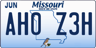 MO license plate AH0Z3H