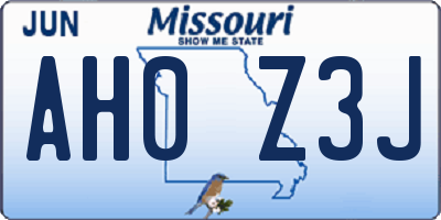 MO license plate AH0Z3J