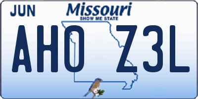 MO license plate AH0Z3L