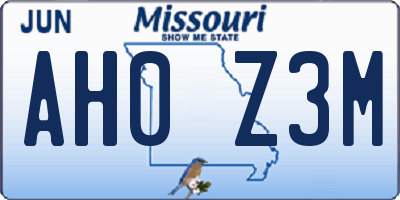 MO license plate AH0Z3M