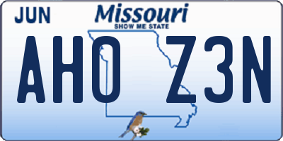 MO license plate AH0Z3N