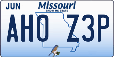 MO license plate AH0Z3P