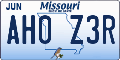 MO license plate AH0Z3R