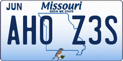 MO license plate AH0Z3S