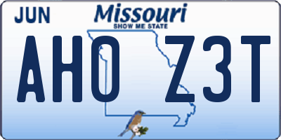 MO license plate AH0Z3T