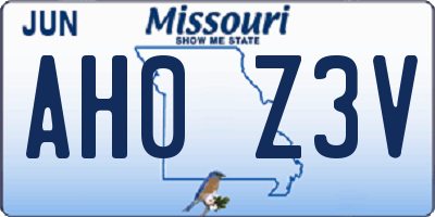 MO license plate AH0Z3V