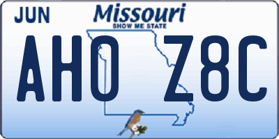 MO license plate AH0Z8C