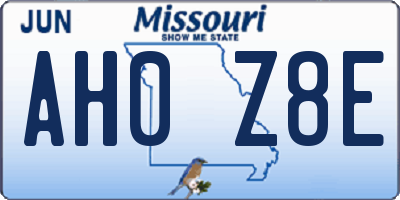 MO license plate AH0Z8E