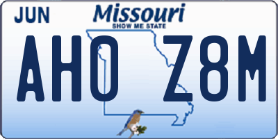 MO license plate AH0Z8M