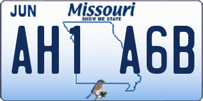 MO license plate AH1A6B