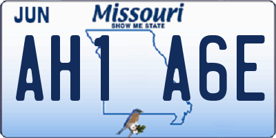 MO license plate AH1A6E