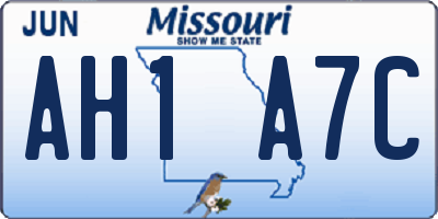 MO license plate AH1A7C