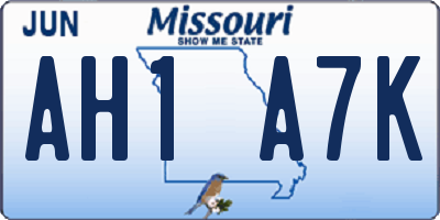 MO license plate AH1A7K