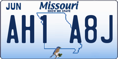 MO license plate AH1A8J