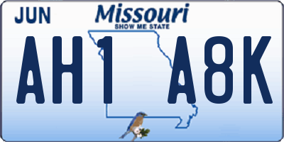 MO license plate AH1A8K