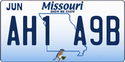 MO license plate AH1A9B