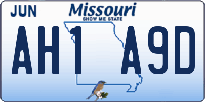 MO license plate AH1A9D