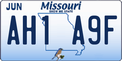 MO license plate AH1A9F