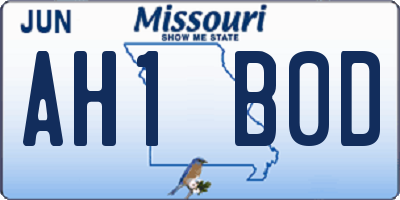 MO license plate AH1B0D