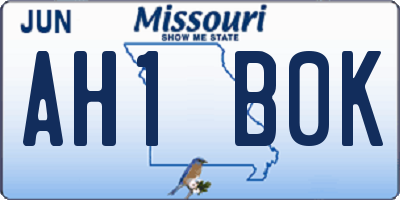 MO license plate AH1B0K